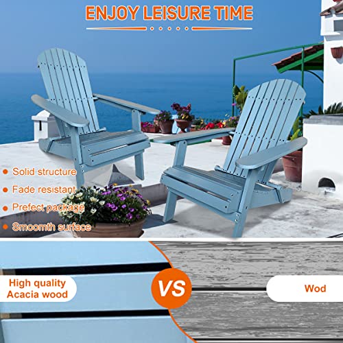 Adirondack Chair Weather Resistant Patio Chairs Folding Outdoor Chair W/Long Arms Solid Wooden Heavy Duty Reclining Fire Pit Chair For Deck, Lawn, Backyard, Garden - Turquoise #TOP2