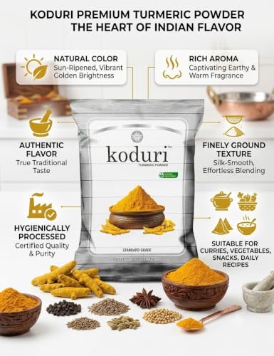 Image of KODURI Turmeric Powder & Pickle Chilli Powder Combo | Haldi and Lal Mirch Powder | Pasupu & Pachadi Kaaram | Finely Ground Spices - No Added Flavours, Colors or Preservatives - 1000 gm