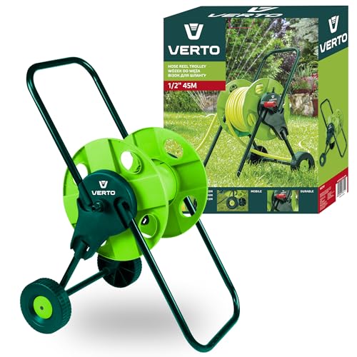 VERTO Gartenschlauchwagen mit bis zu 50 m - Gartenschlauchständer für Gartenschläuche, Verstärkte Seiten des Ständers, Praktische Kurbel zum Aufrollen des Schlauchs