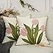 YOUR SMILE Pack of 2 Embroidered Decorative Throw Pillow Cover 18x18 Inch Farmhouse Floral Floor Pillowcase for Couch Living Room Sofa Bed,Pink Tulip