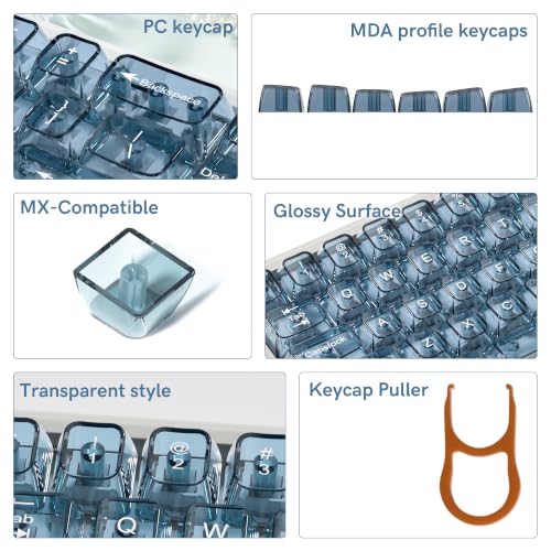 Image of dagaladoo Slate Blue Clear keycaps,Transparent Keyboard keycaps,Jelly Key caps Set,Shine Through keycap,MDA Profile Keyboard caps for Mx Switches Mechanical Keyboard(115key)