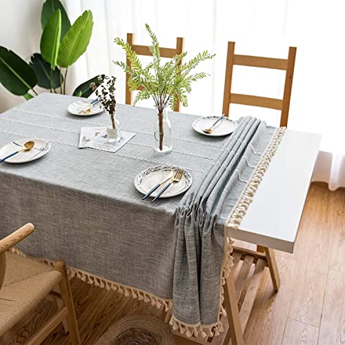 JaeMoose Tablecloth Tassel Cotton Linen Elegant Tablecloths Washable Kitchen Table Cover for Dining Table (Grey, 140 x 260 cm) - Image 2