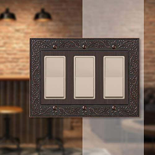 Image of Amerelle 43RRRVB English Garden Wallplate, 3 Rocker, Cast Metal, Aged Bronze, 1-Pack