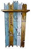  SHaBBy CHic ViNTaGe Holz Garderobe mit 5x3 Metallhaken blau braun weiß (HXBXT: 115x5ox15 cm) aus Echtholz/Massivholz im used look rustikal Landhaus Stil (alternativ: Gaderobe, Gardrobe)