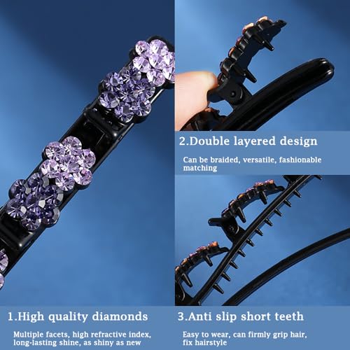 12 piezas pinzas de cabello trenzadas con piedras de cristal brillantes para mujeres y niñas, pinzas de cabello brillantes con flores de cristal, accesorios para peinados miniatura 4