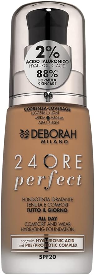 Deborah Milano Maquillaje líquido, 24 horas perfecto, hidratante, SPF 20, N.6 Caramel, 30,0 ml, 1 con descuento
