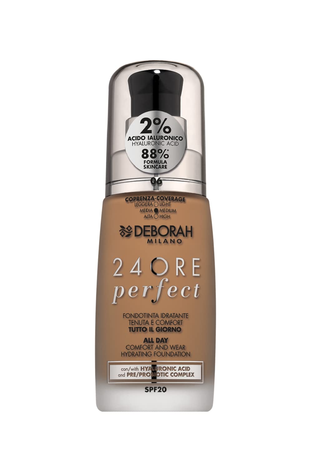 Deborah Milano - 24 Hours Liquid Foundation Perfect Moisturising SPF 20, N.6 Caramel, 30.0 ml, 1
