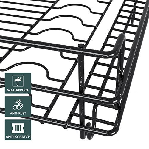 Qienrrae Dish Drying Rack With Drainboard Set, Stainless Steel 2 Tier Black Dish Rack With Drainage For Kitchen Counter, Large Dish Drainers With Wine Glass Holder, Utensil Holder And Extra Dryer Mat #TOP4