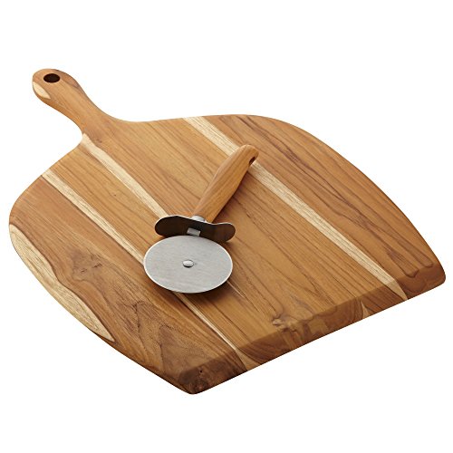 Anolon Pantryware Teakwood Peel And Pizza Cutter Set, 2-Piece, Medium, Wooden #TOP22