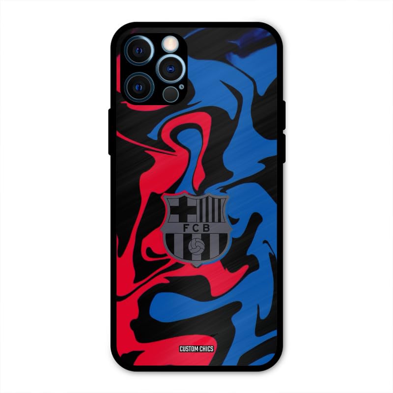 Image of PrintShield FC Barcelona Comic Back Cover for iPhone 12 Pro, Shockproof Printed Phone Case with Soft TPU Sides & Anti-Slip Grip