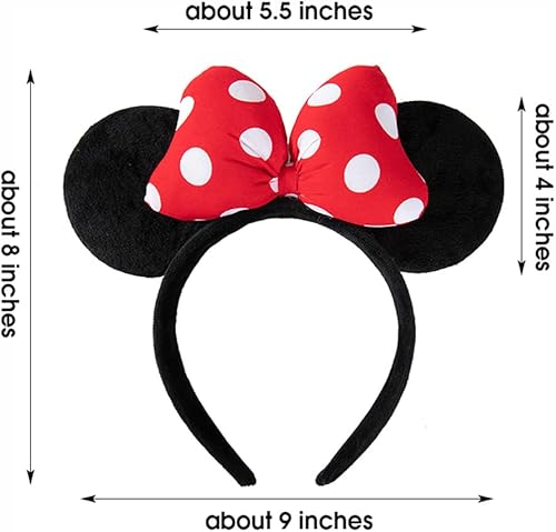 Miniatura 3 de JIAHANG Diadema de terciopelo con orejas de ratón, lazo de algodón 3D con lunares, decoración de fiesta, disfraces, accesorios para el cabello para