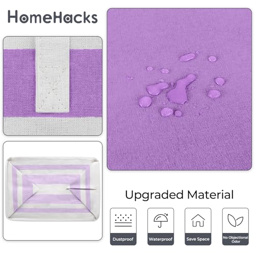 HomeHacks 2 Pack Large Laundry Baskets, Waterproof, Freestanding Laundry Hampers, Collapsible Clothes Hamper with Reinforced Handles in Laundry, College Dorm, Bathroom, Bedroom (Purple, 75Lx2)