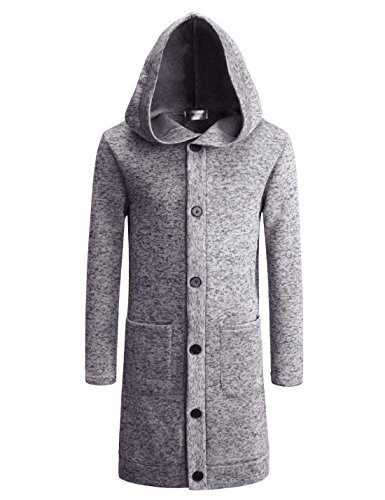 TheLees (NKTNC606 Mens Slim Fit Fleece Lining Hooded 6 Button Long Cardigan Gray US XS(Tag Size XS)