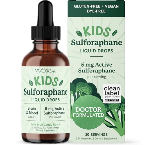 Sulforaphane Liquid for Kids | Broccoli Supplement for Brain & Mood Support | 5mg Activated Sulforaphane Supplement | Sugar-Free Liquid Drops | Doctor-Formulated & Clean Label Certified | 2oz