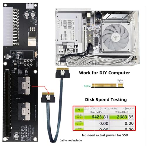 Image of Xiwai Dual Slimline SFF-8654 8X 74Pin VROC to PCIE 16x with ATX 24Pin Power | PCI-Express Adapter Switch Port for Mainboard Graphics Card