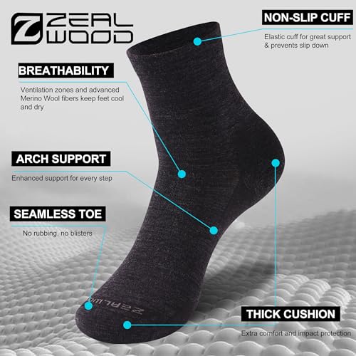 Image of No Show Athletic Socks, ZEALWOOD 3 Pairs Merino Wool Ultra-Light Running Tennis Golf Socks for Men Women