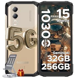 DOOGEE Blade 20 Turbo AI 5G Rugged Phone Unlocked10300mAh33WAndroid 15 Rugged Smartphone32GB256GBTF 2TBDimensity 705066HD 90Hz50MP16MPFace IDNFCWiFi6IP68IP69K3 Card SlotGolden