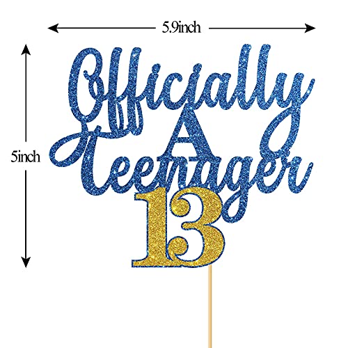 Image of FestikoGlitter Officially A Teenager 13 Cake Topper / 13th Birthday Cake Decor /Happy 13th Birthday Cake Supplies for Boy and Girl - Blue & Gold