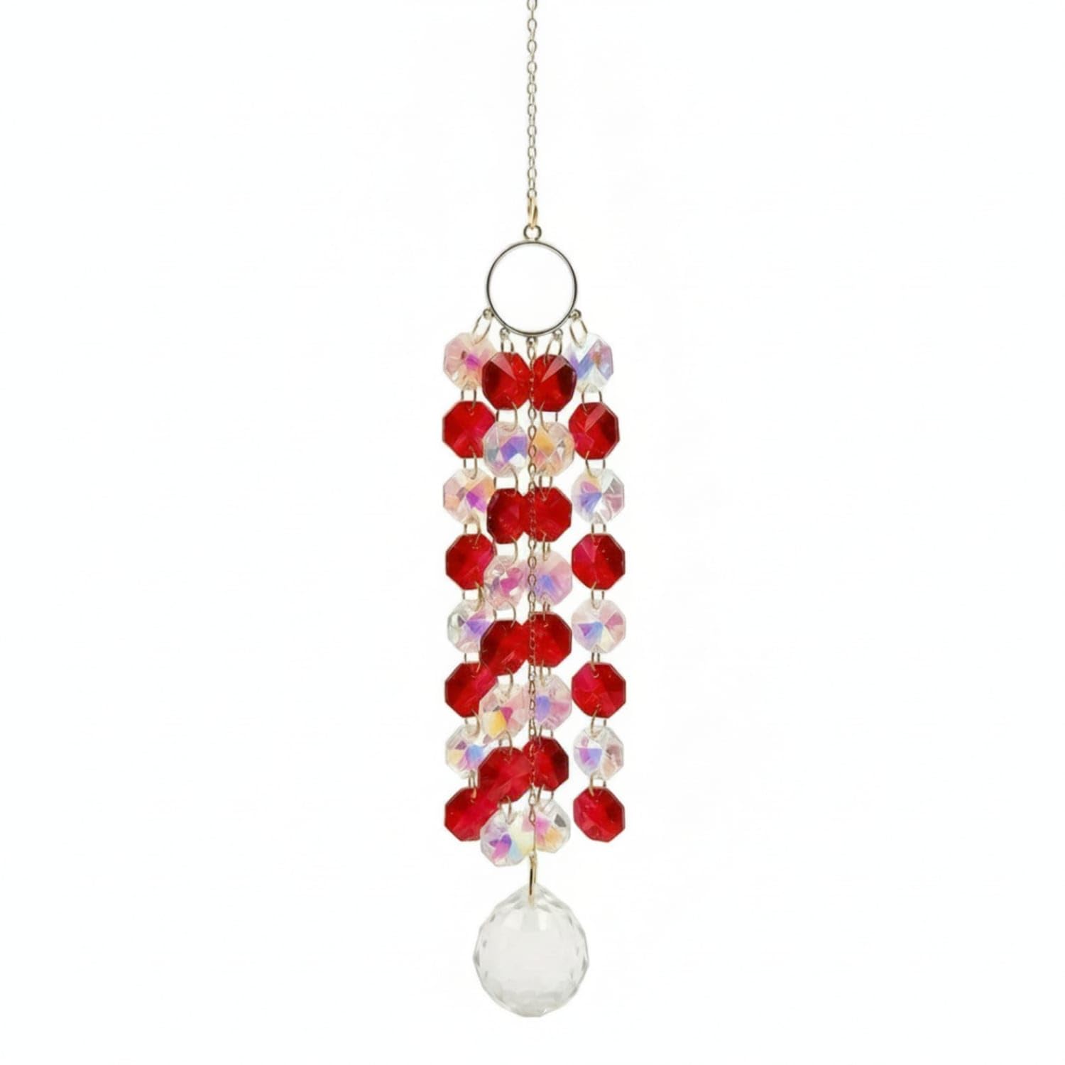 Faceted Crystal Suncatcher Rainbow Maker Suncatcher with Metal Chain Reflective Prism Ornament Sparkling for Window, Sunroom, Garden, Red, Circle 20 Balls-image-17