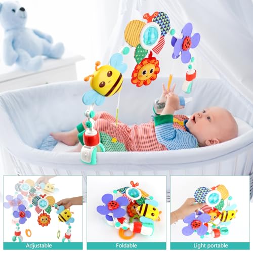 Baby Spielzeug, Kinderwagen Spielzeug für Babys 0-6 Monate, Babies Spielebogen für Babybett Spielzeug und Babyschale Spielzeug mit Rassel/Squeak, Geschenk Junge Mädchen