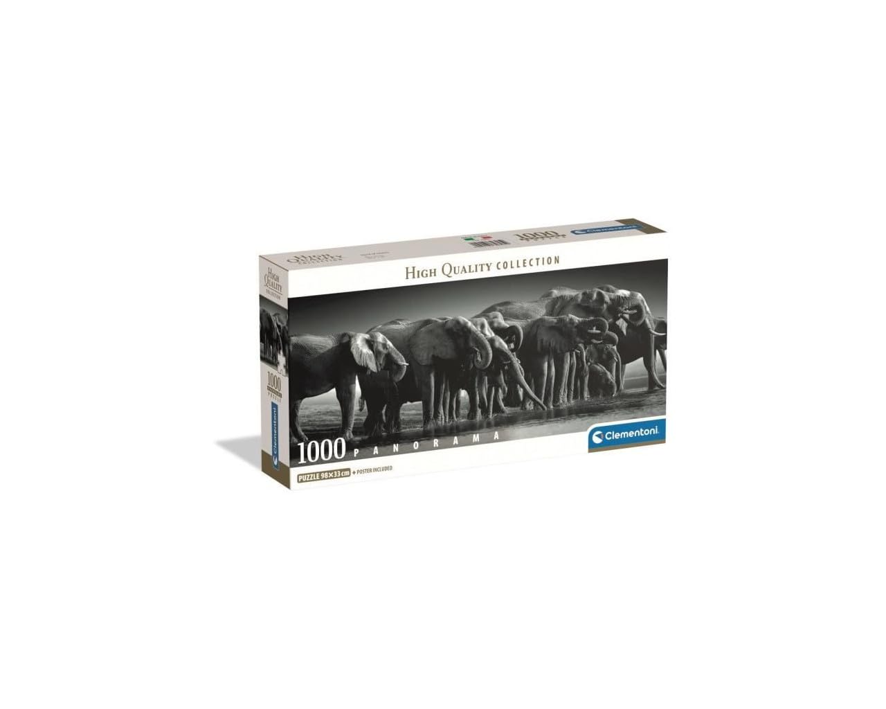 Clementoni - 39895 Jigsaw Puzzle 1000 Pieces for Adults and Teenagers, Collection, Herd of Giants, Elephant Image, with Poster Included, Compact Box, Gift Idea Made in Italy, 98 x 33 cm, 39895