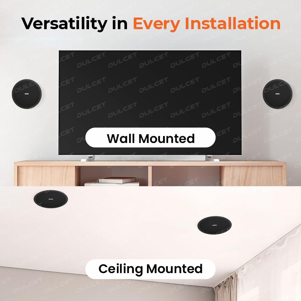 Image of DULCET DC-CS8X-LN Black 8 inch 20W Full Range 8 Ohms Line Ceiling Speaker with Dedicated 100V Constant Supply Input & Line Matching Transformer specifically for PA Amplifier with 100V line Output
