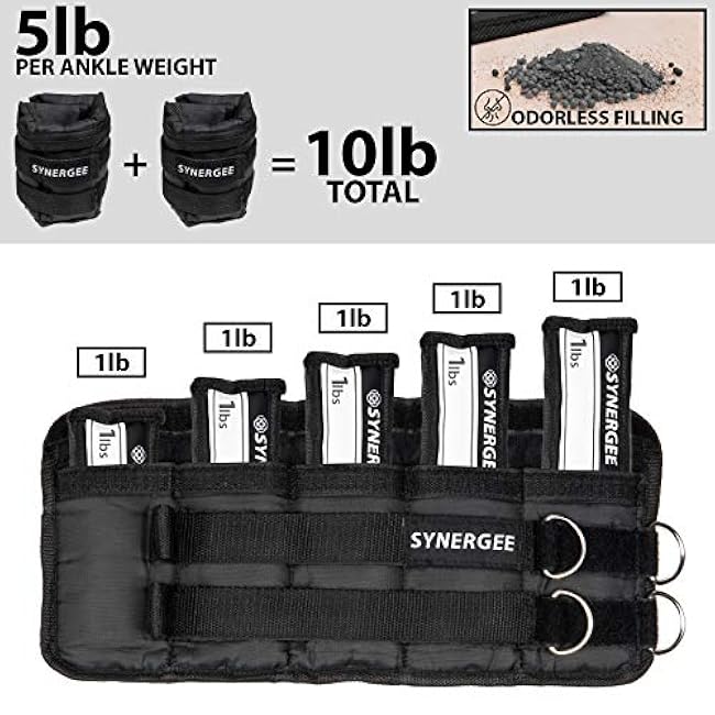 Synergee Comfort Fit Adjustable Ankle/Wrist Weights (Set of 2). Available in 5lb, 10lb & 20lbs. One Size Fits All.