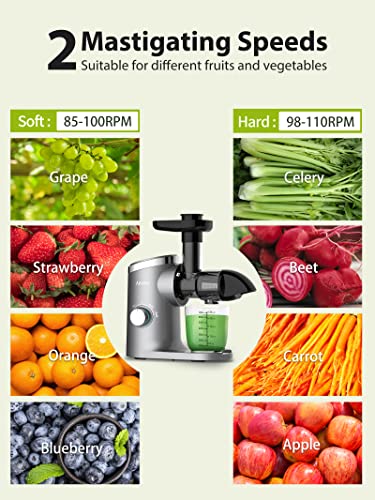 Slow Masticating Juicer, Aeitto Cold Press Jucier Machines, With Triple Modes,Reverse Function & Quiet Motor, Easy To Clean With Brush, Recipe For Vegetables And Fruits, Grey #TOP1