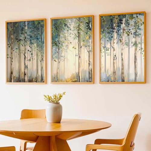 Image of kotart Abstract Nature Art Framed Paintings | Big Aesthetic Forest View Painting | Vastu Frames for Bedroom Living Room Wall Decor Set Of 3 (35x37 Inch)