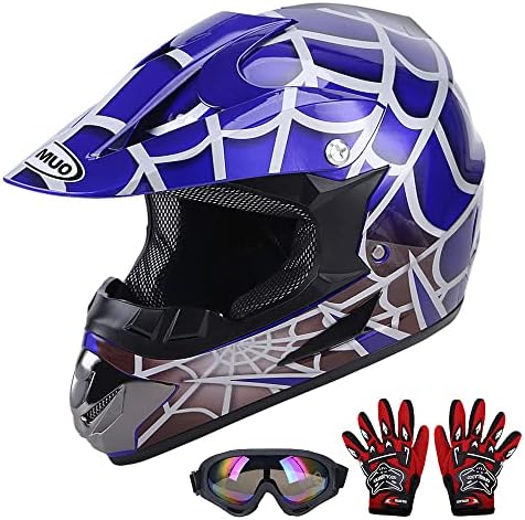 OUMURS DOT Youth Dirt Bike Helmet,Kids ATV Helmets with Gloves Goggles for Youth Boys Girls 5-14 Ages ,Four Wheeler Helmet Kids Motocross BMX MX UTV Snowmobile Go Kart Full Riding Racing Skateboard