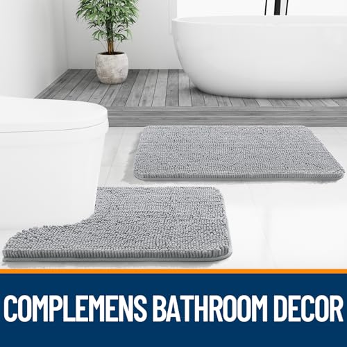 Image of OLANLY Bathroom Rugs Sets 2 Piece, Soft Absorbent Chenille Bath Mats Area Rug Set, Non-Slip, Quick Dry, Machine Washable Bath Mats for Bathroom, Home Decor Accessories (36 inchx24 inch+30 inchx20 inch, Light Grey)