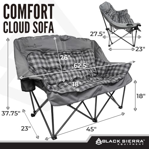 Black Sierra Double Loveseat Sofá para Camping, Silla Plegable Oversize para Adultos, Capacidad 600 lb, Asiento Exterior Acolchonado con Porta Vasos y Bolsa de Transporte miniatura 2