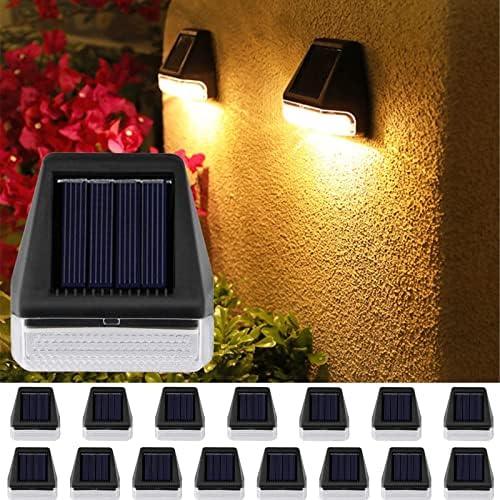 GOODFOEVER Solar Fence Lights Outdoor 16-Pack Solar Step Lights Waterproof Solar Deck Lights Dusk to Dawn Solar Wall Lights Decor for Outside Stairs Walkway Balcony Backyard Pathway Patio Warm White