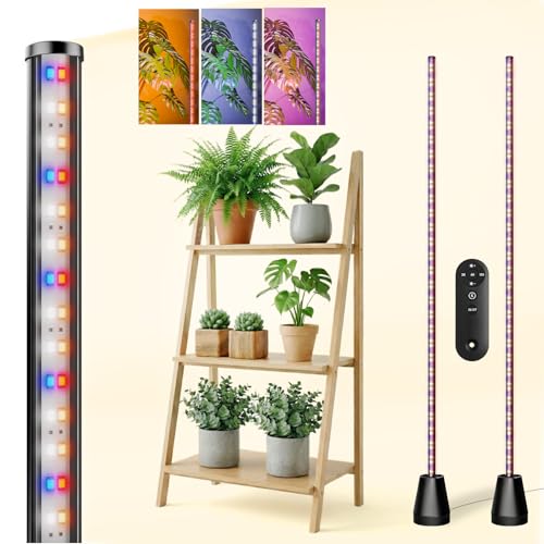 Grow Lights for Indoor Plants with Timer, 2PCS 60 Inch Vertical Grow Light Full Spectrum 384 LEDs 48W with Remote 3/6/12H Auto On/Off 3 Light Modes 5-Level Dimmable Standing Plant Lamp by JarryStart - Used condition - US$66.12