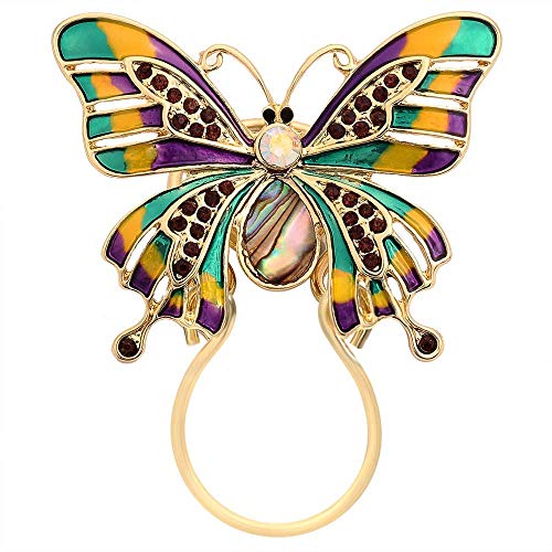 Image of Enamel Colorful Butterfly Abalone Shell Crystal Magnetic Eyeglass Holder Brooch and Pin