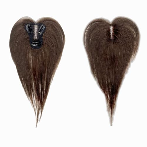 Anemone Jewelry Fringe Human Hair Toppers Clip In Lace Base Hairpieces For Women Mid Part Straight 3D Hair Bangs Cover Grey Hair Loss (Brown) #TOP4