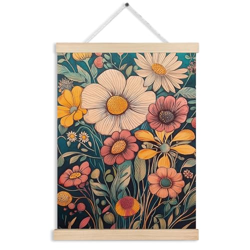 FITIE Arte de pared floral vintage, arte floral bohemio, decoración de pared floral, lienzo botánico retro colorido de flores silvestres, marco para colgar pósteres, decoración para el hogar,