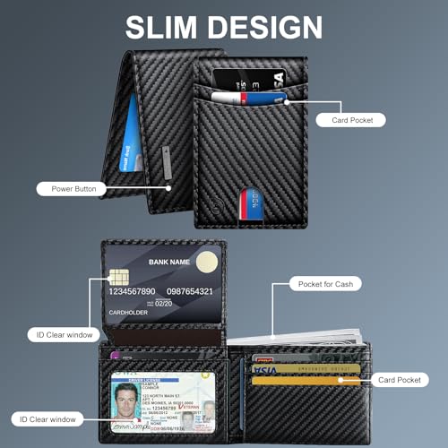 Mens Wallet with Tracker, Rechargeable Wallet Finder, Works with Apple Find My or Bseek, Thin Design, Smart Item Locator (iOS or Android(Carbon Black, Apple)4
