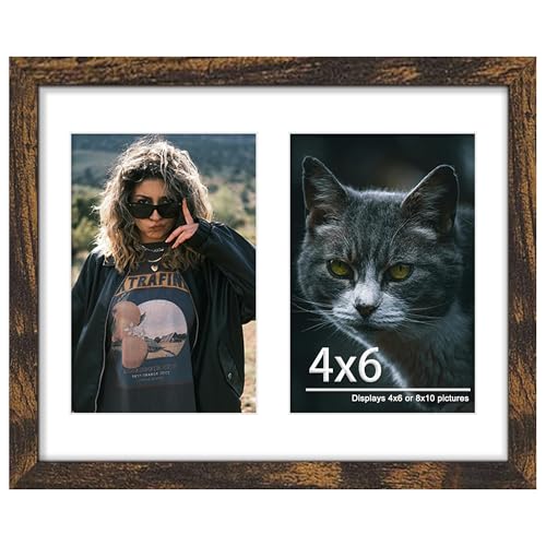 Image of DUENPY 8x10 Double Picture Frame For Displaying Double 4x6 Picture Frame for Wall Mounting or Tabletop, Brown.