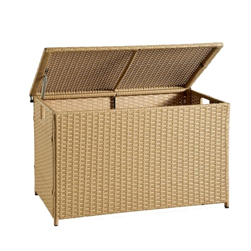 Wicker Storage Trunk, 30 x 17 x 18 inches, 160L, Handwoven Wicker Chest with Stay-Open Lid, Supports 200 lbs, Natural