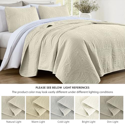 Image of Chezmoi Collection Austin 3-piece Oversized Bedspread Coverlet Set (Queen, Ivory)