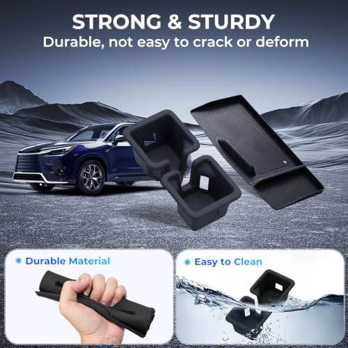 Image of Cup Holder Insert & Wireless Charging Protective Mats for Lexus TX TX350 /TX500h /TX550h+ 2026 2025 2024, Center Console Interior Accessories for 2024-2026 TX 350 /500h /550h+, Black