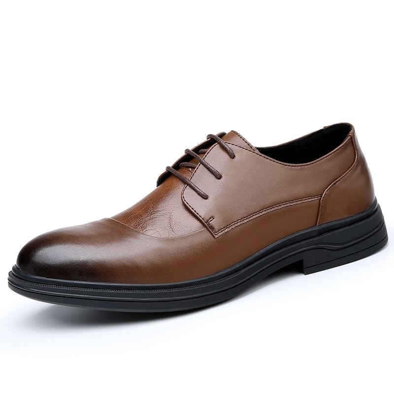 Dress Formal Shoes for Men Lace Up Round Burnished Toe Faux Leather Patchwork Derby Shoes Rubber Sole Block Heel Anti-Slip Non Slip Resistant Wedding
