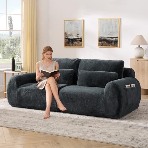 HYSZ Sofá modular, sofá sin desnudo, sofá con función de dormir, sofá cama, en lujosa tela de piel de conejo, función de carga USB y práctica bolsa para revistas, 208 x 101 x 81 cm
