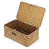 Hipiwe wicker shelf baskets bin with lid handwoven seagrass basket storage bins rectangular household basket boxes for shelf wardrobe home organizer caramel small  urban country home decor