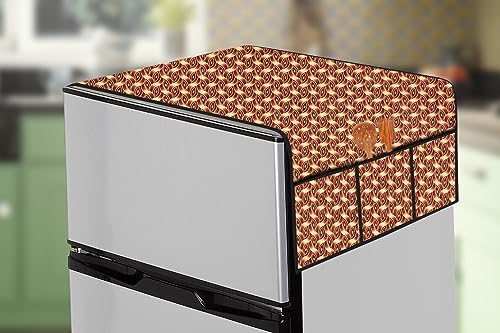 Image of The Furnishing Tree Fridge Top Cover Compatible for Samsung RR21C2F24UZ /HL, 189 LTR WxL 71x109 in CM Interlocked Ropes Pattern Brown