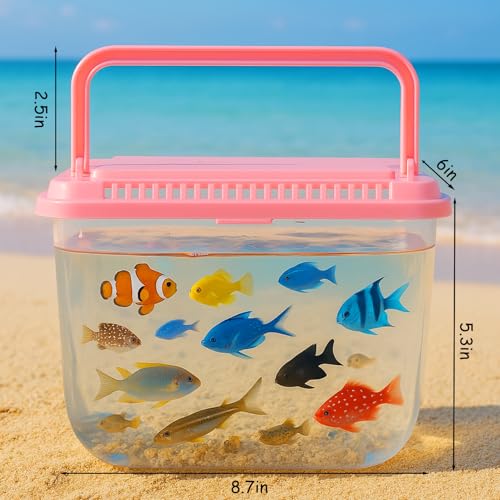 Image of Vodolo Beach Aquarium,4Pcs Fish Transport Container,Fun Travel Portable Fish Tank,Plastic Clear Fish Bucket,Beach Vacation Essentials for Kids,Beach Must Haves Crab Catching Kit