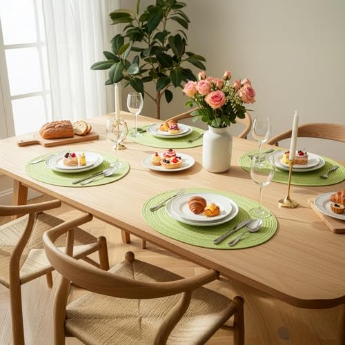Set of 6 Premium Woven Placemats and Coasters, Heat-Resistant & Non-Slip Braided Table Mats for Kitchen Dining Table, Easy Clean Placemat Set for Home, Restaurant (Green, Set of 6 with coasters) - Image 3