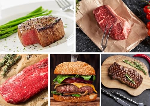 New York Steak & Seafood USDA Prime Variety Box - Two 10oz NY Strips, Two 11oz Ribeye Steaks, Two 7oz Top Sirloin Steaks, Two 6oz Filet Mignon, Four 5oz Sirloin Burgers