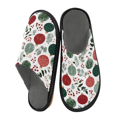 Slippers for Women Leaves Fruit Christmas Balls Pattern Soft Winter Warm Shoes Indoor Outdoor Non-Slip House Travel Slippers